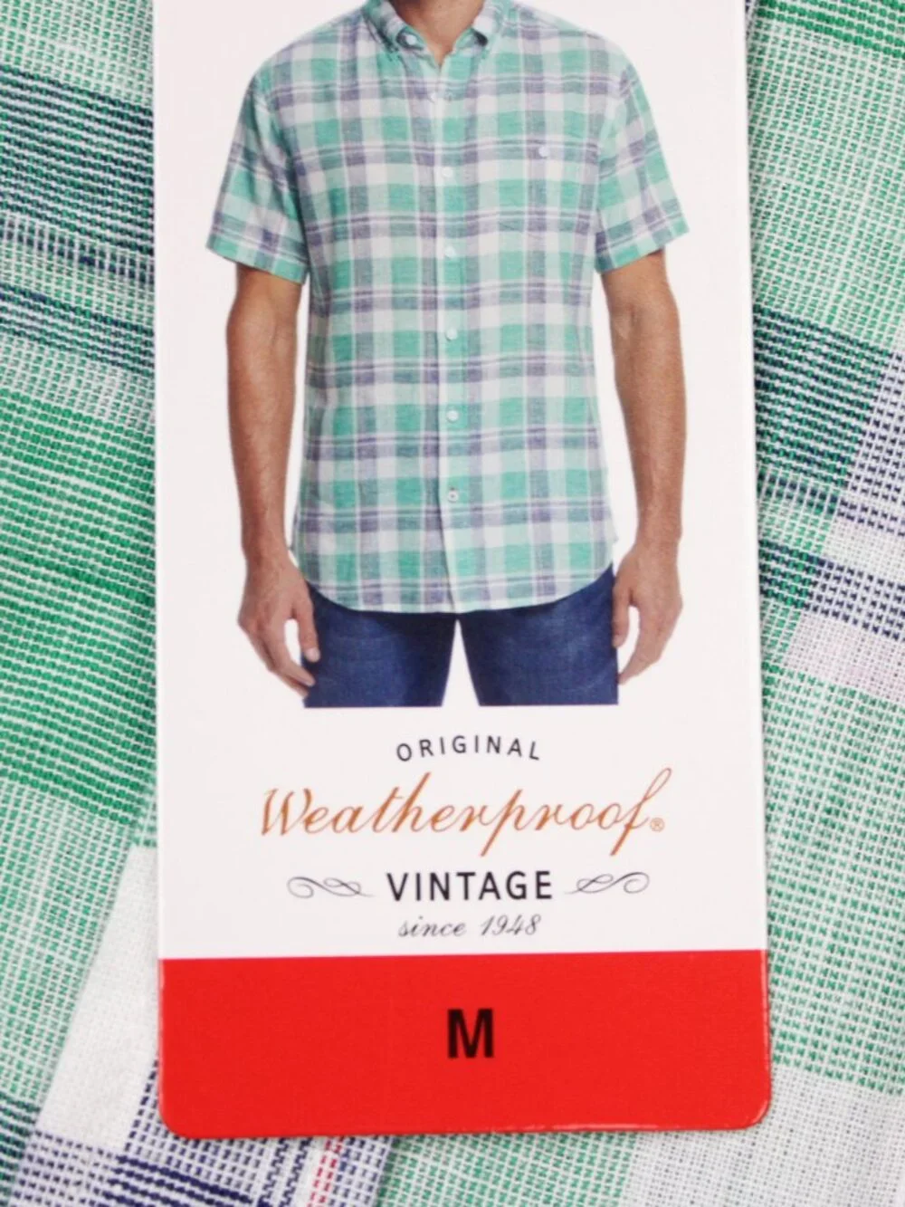 Weatherproof Vintage Shirt NWT Men Medium Green/Blue Washable Linen Short Sleeve